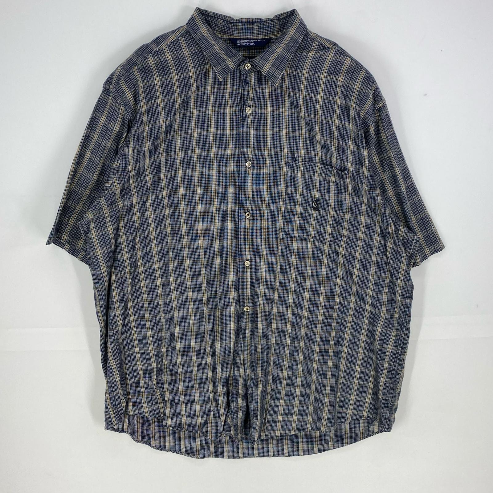 古着 90's/90年代 ノーティカ NAUTICA 半袖シャツ 刺繍ロゴ ワンポイント ショートスリーブ 2XL  ネイビー系 チェック メンズ