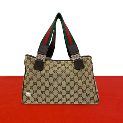 GUCCI グッチ シェリーライン GG ロゴ 柄 キャンバス レザー ハンドバッグ ブラウン
31282