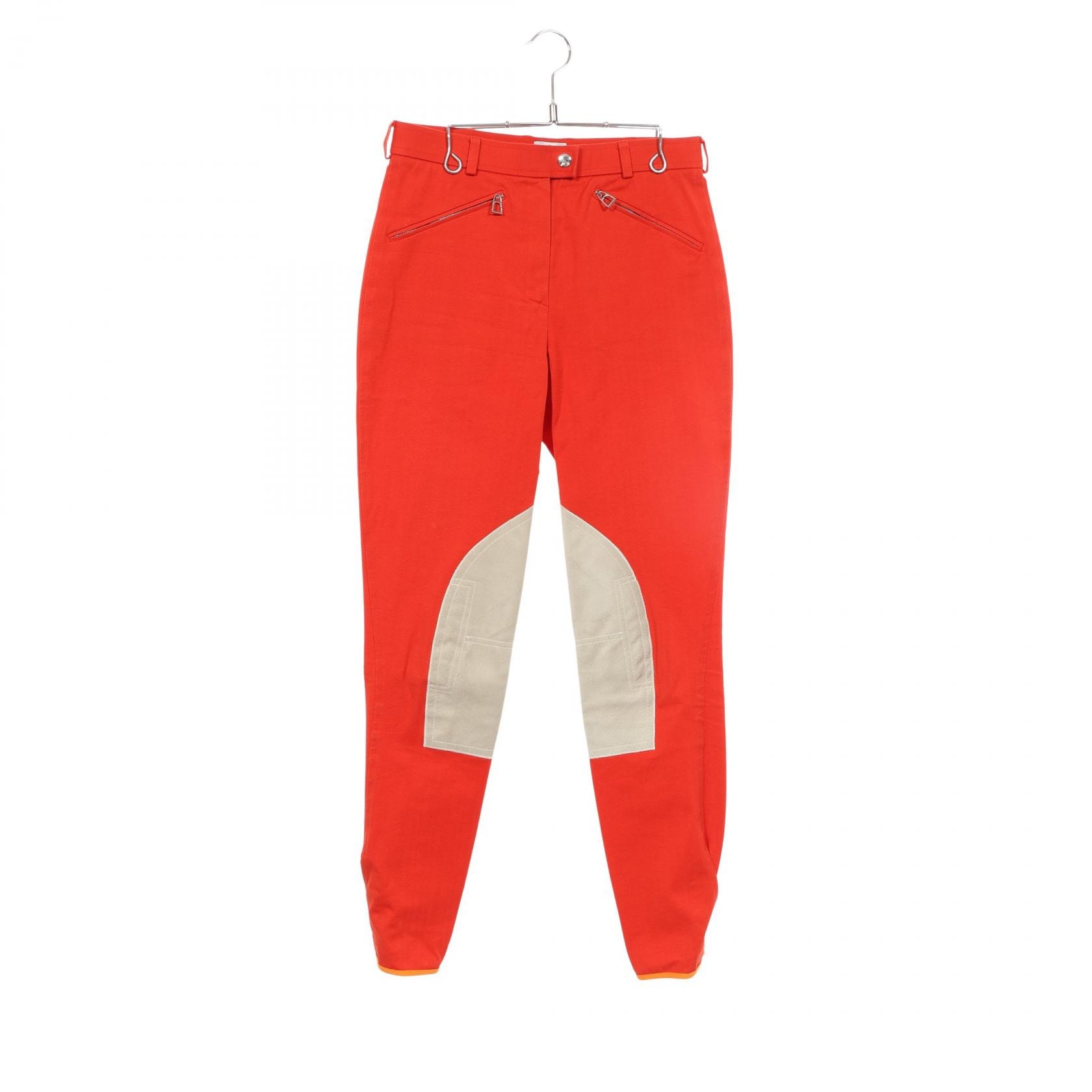 エルメス HERMES セリエボタン スエードパッチ ジョッキー パンツ 衣料品 ボトムス コットン レディース レッド系 【中古】