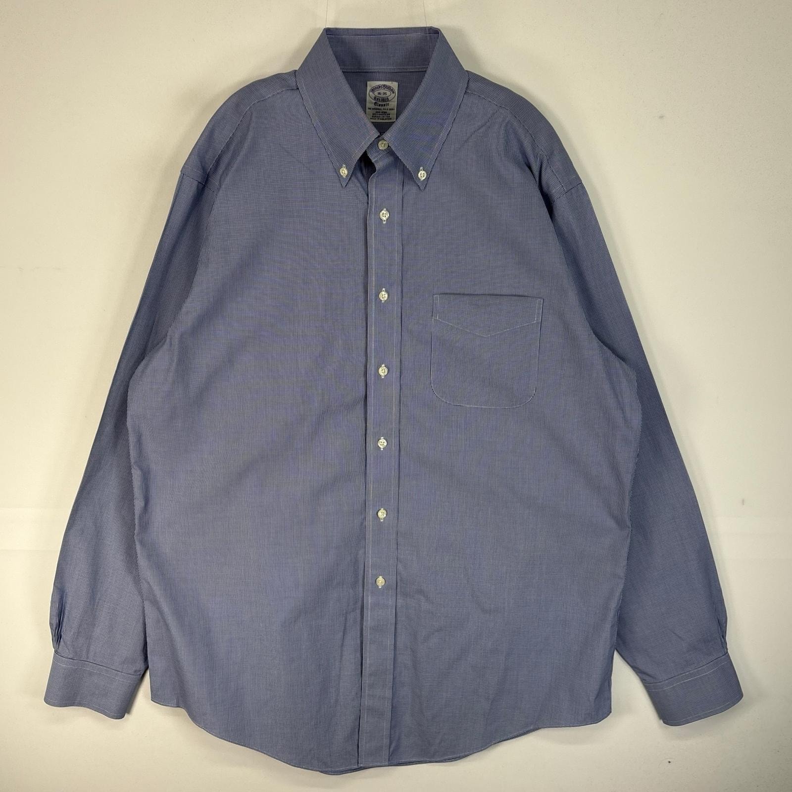 古着 ブルックスブラザーズ Brooks Brothers 長袖シャツ CLASSIC 胸ポケ 千鳥柄 L  ブルー系 チェック メンズ