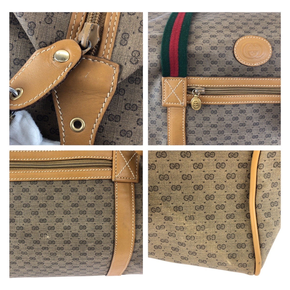美品 GUCCI グッチ ヴィンテージ オールドグッチ シェリーライン マイクロGG ベージュ ゴールド金具 PVC /レザー 012 39 0079 ボストンバッグ トラベルバッグ メンズ 603263 【中古】 B (目立った傷や汚れなし)】美品 GUCCI グッチ ヴィンテージ オールド
