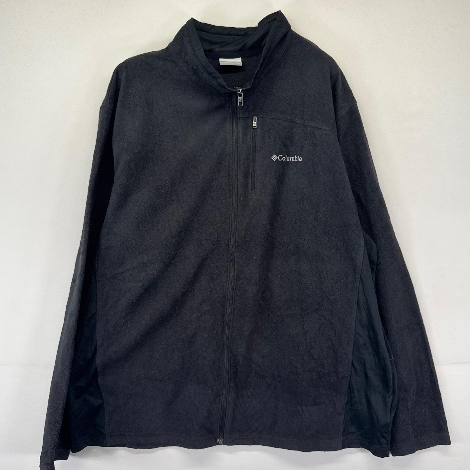 古着 コロンビア Columbia フリース ジャケット ワンポイント刺繍ロゴ フルジップ 薄手 2XL  ブラック系 メンズ