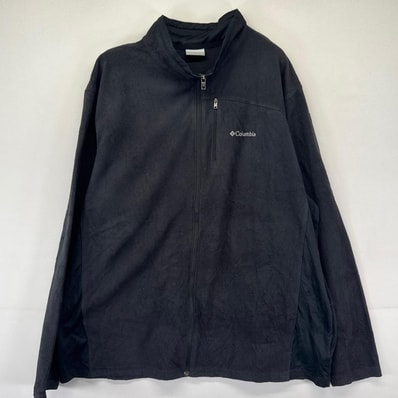 古着 コロンビア Columbia フリース ジャケット ワンポイント刺繍ロゴ フルジップ 薄手 2XL ブラック系 メンズ