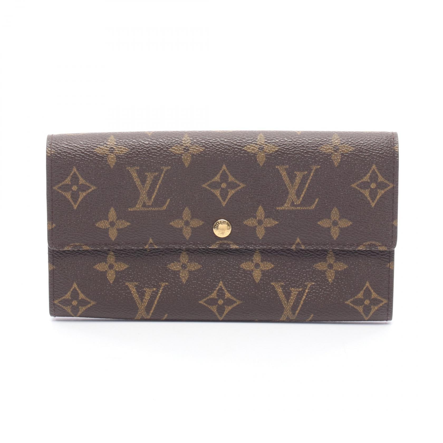 ルイ・ヴィトン LOUIS VUITTON ポシェット ポルトモネ クレディ モノグラム 二つ折り長財布 財布 レザー PVC レディース ブラウン系 M61725 【中古】