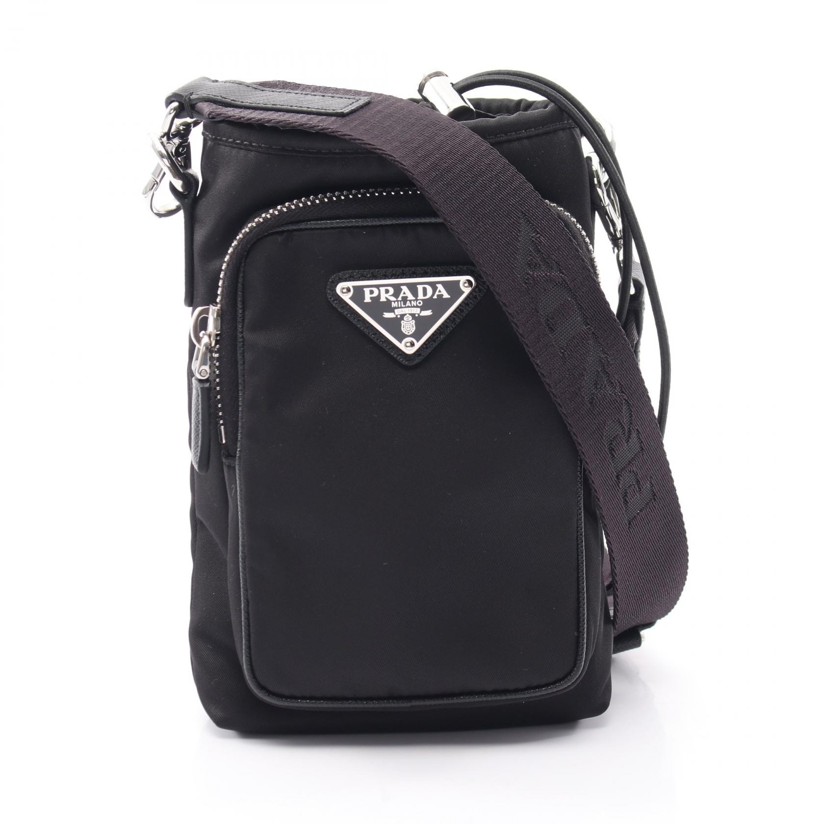 プラダ PRADA Re-Nylon スマートフォンケース ショルダーバッグ バッグ ナイロン サフィアーノレザー メンズ レディース ブラック系 2ZH155 【中古】