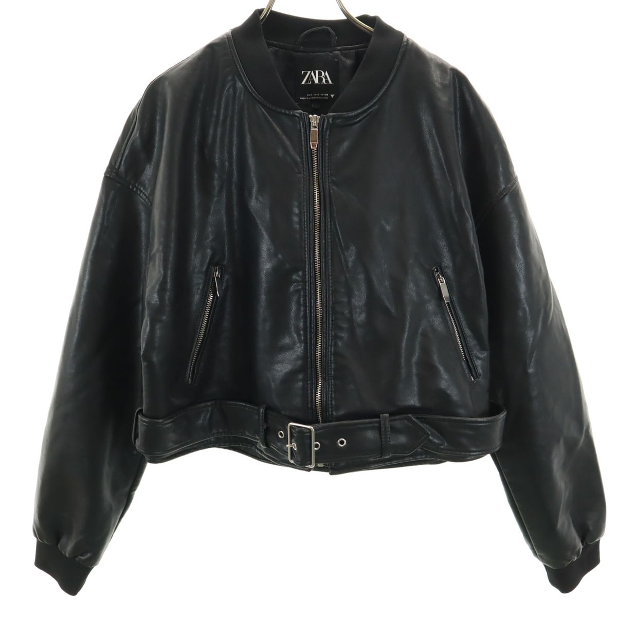 ZARA ザラ フェイクレザー ジップジャケット L ブラック系