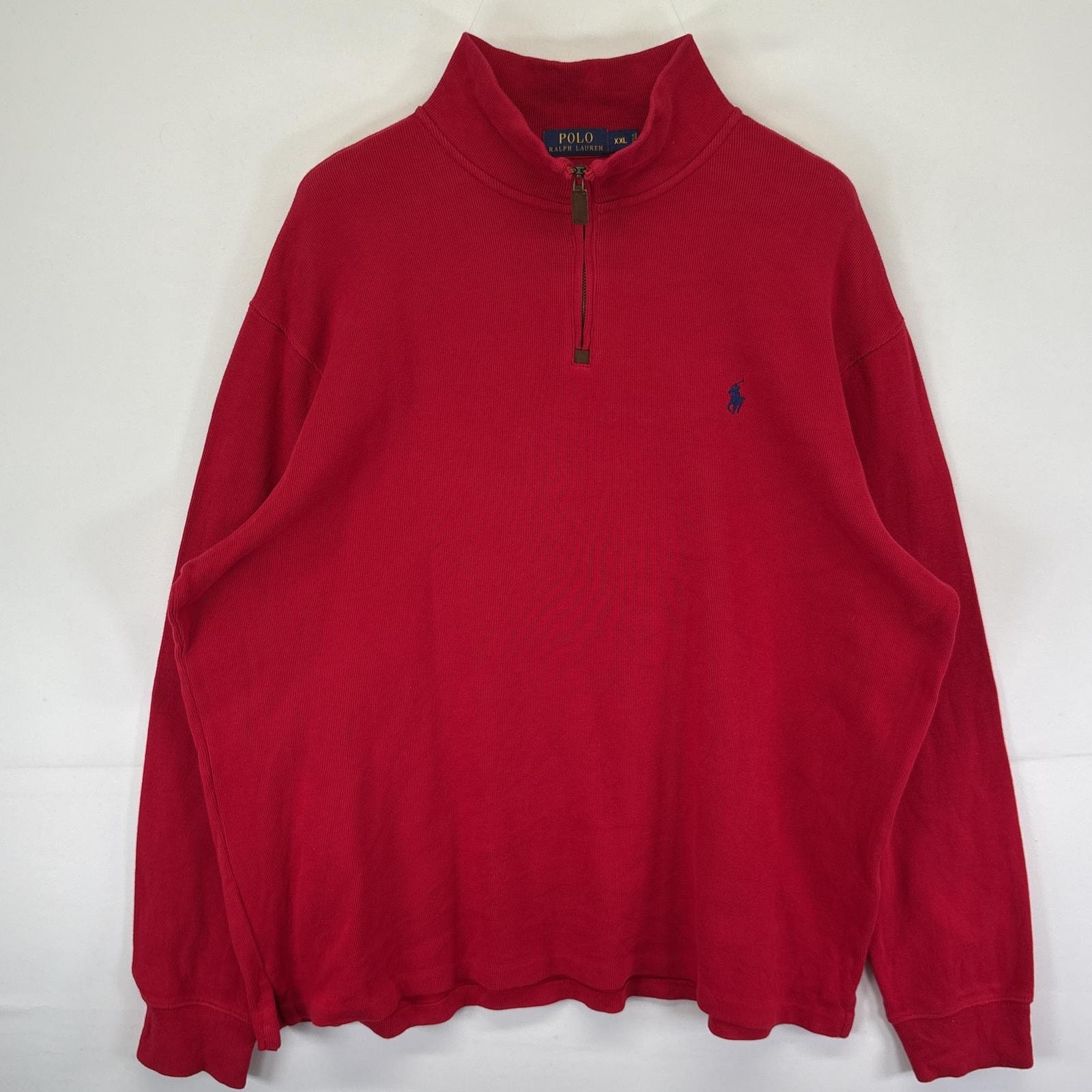 古着 ポロ・ラルフローレン POLO RALPH LAUREN スウェット ハーフジップ 大きいサイズ トレーナー ニット ワンポイント 14041  レッド メンズ