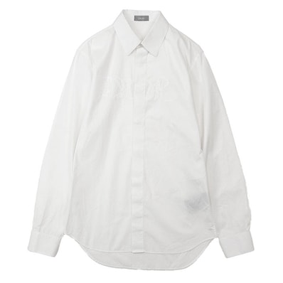 【美品】Dior ディオール ワイシャツ ロゴ ボタン エンブロイダリー 刺繍 コットン100% 高密度ブロード レギュラーカラー フライフロント ロングスリーブ 比翼仕立て 長袖 トップス メンズ サイズ 37 ホワイト 白 イタリア製