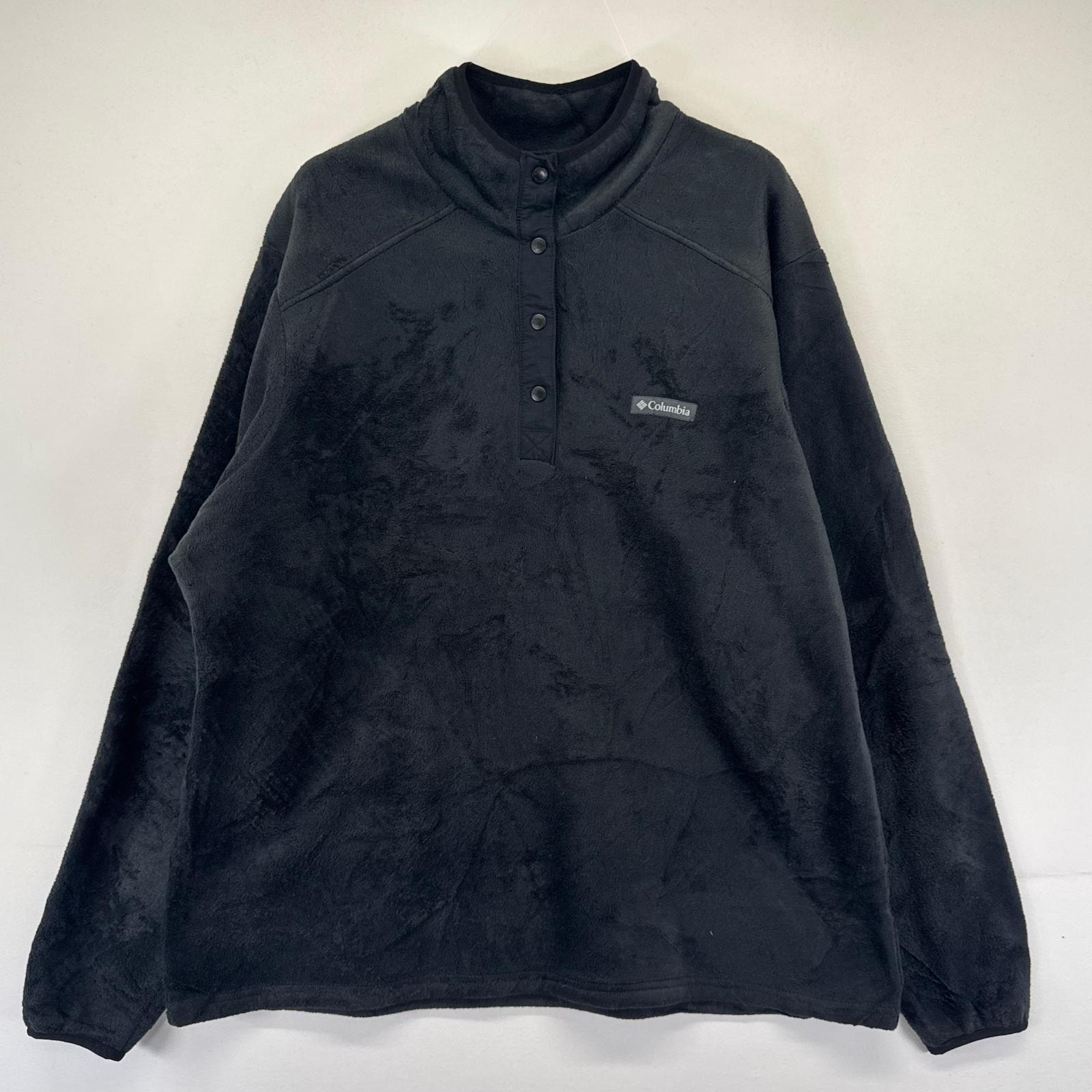 古着 コロンビア Columbia フリース ジャケット ハーフスナップボタン ワンポイントロゴ 大きいサイズ 2XL  ブラック系 レディース
