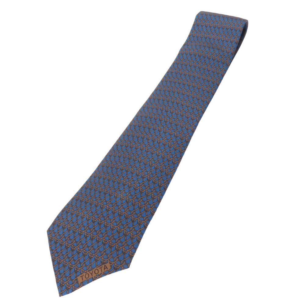 【中古】 エルメス ネクタイ トヨタ限定品 シルク ブルー系 ブラウン スーツ ビジネス アパレル メンズ 男性 HERMES