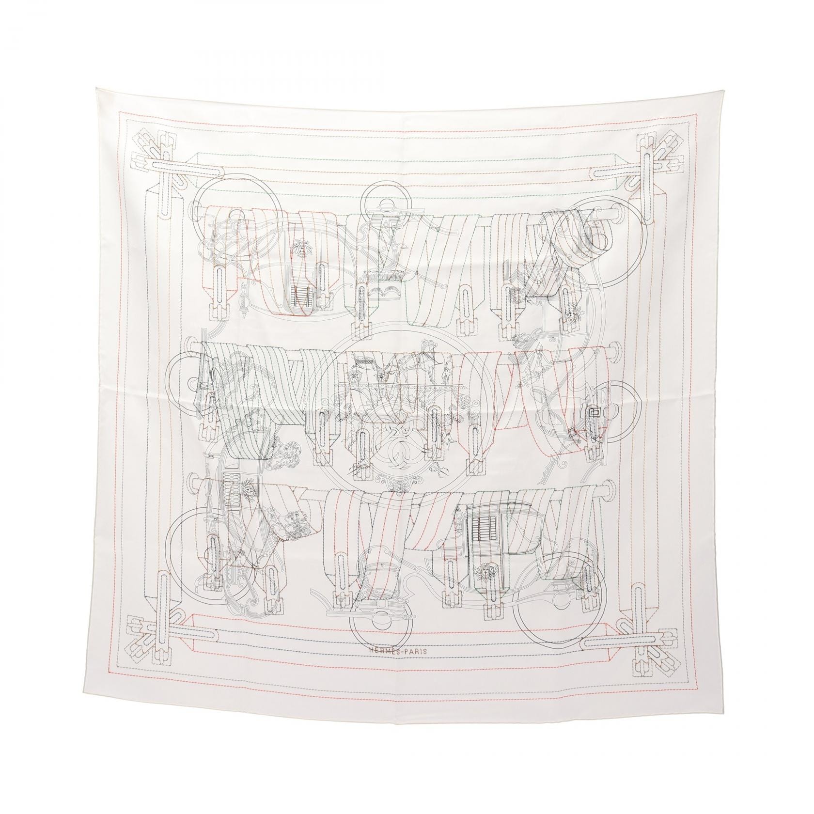 エルメス HERMES カレ90 エクスリブリス ブロデ サングル 25SS スカーフ 衣料品 シルク シルク ホワイト レディース ホワイト系 / マルチカラー 【中古】