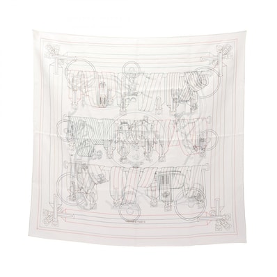 エルメス HERMES カレ90 エクスリブリス ブロデ サングル 25SS スカーフ 衣料品 シルク シルク ホワイト レディース ホワイト系 / マルチカラー 【中古】
