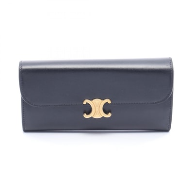 セリーヌ CELINE ラージウォレット トリオンフ 二つ折り長財布 財布 レザー レディース ブラック系 10E313DPV.38NO 【中古】