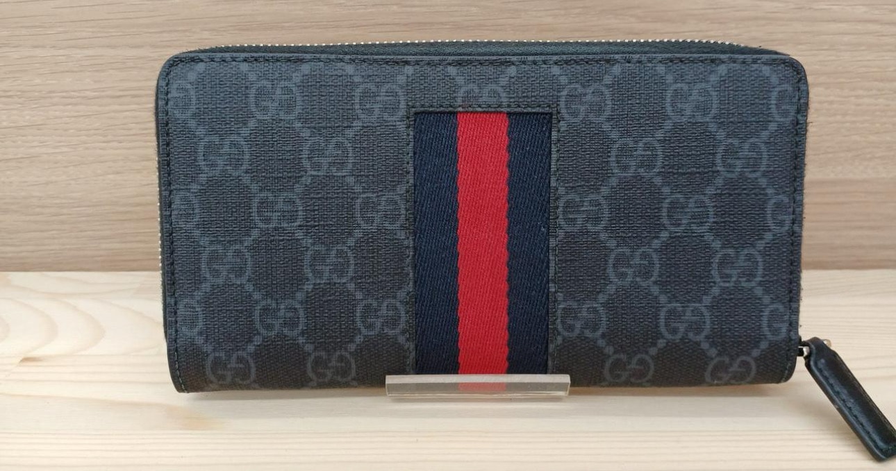 GUCCI GG Supreme Web Zip Around Wallet "Black"