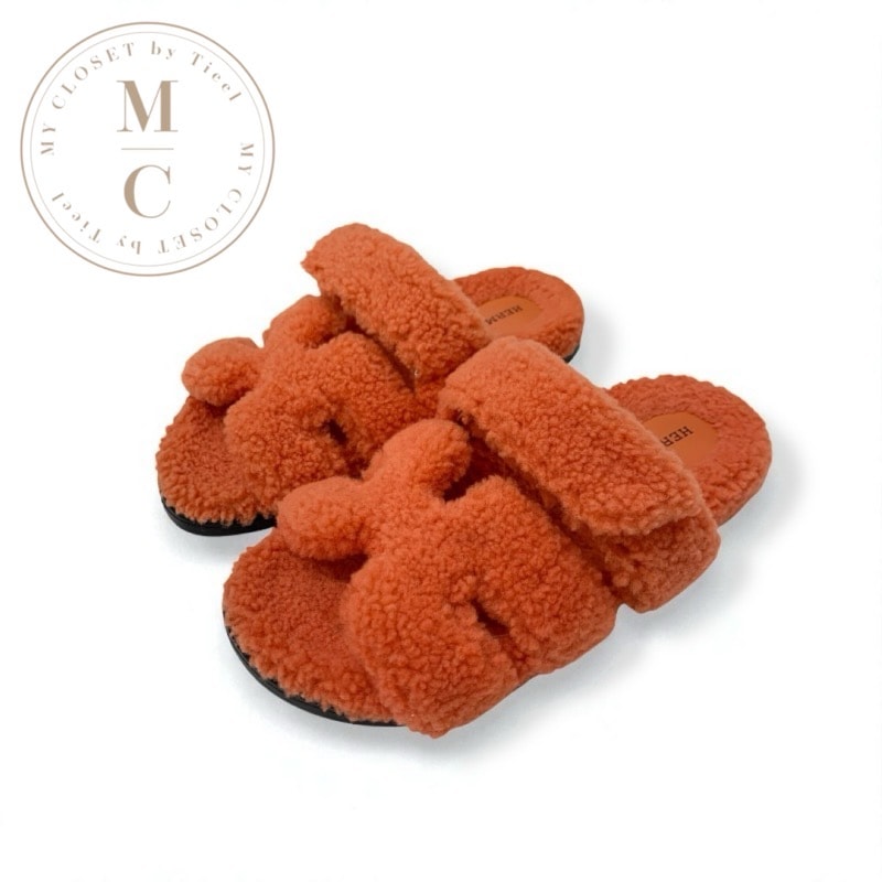 エルメス HERMES シプレ サンダル 靴 シューズ ムートン オレンジ フラットサンダル ボア