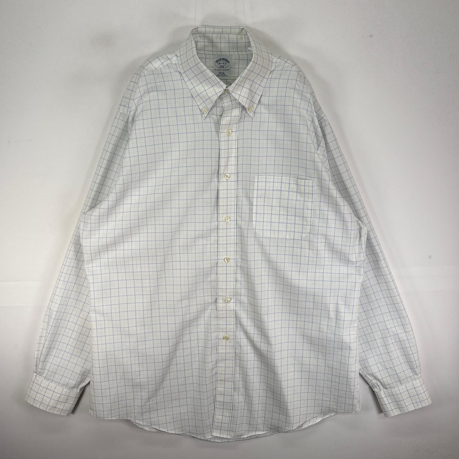 古着 ブルックスブラザーズ Brooks Brothers 長袖シャツ ボタンダウン 胸ポケット L  ホワイト系 チェック メンズ