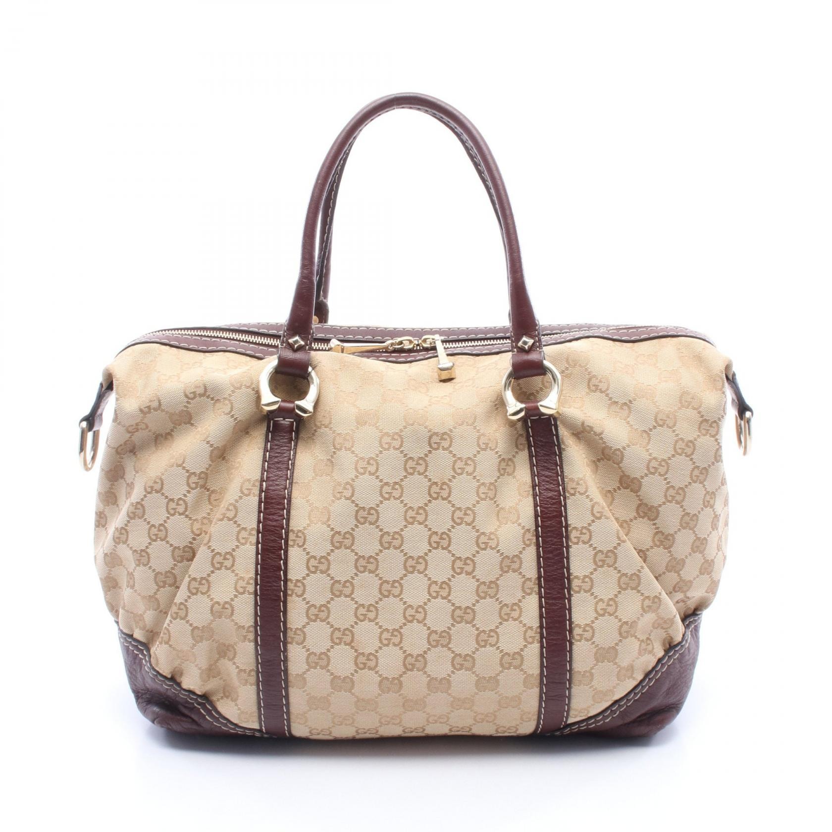 グッチ GUCCI GGキャンバス ハンドバッグ バッグ キャンバス レザー レディース ベージュ系 / ブラウン系 189892 【中古】