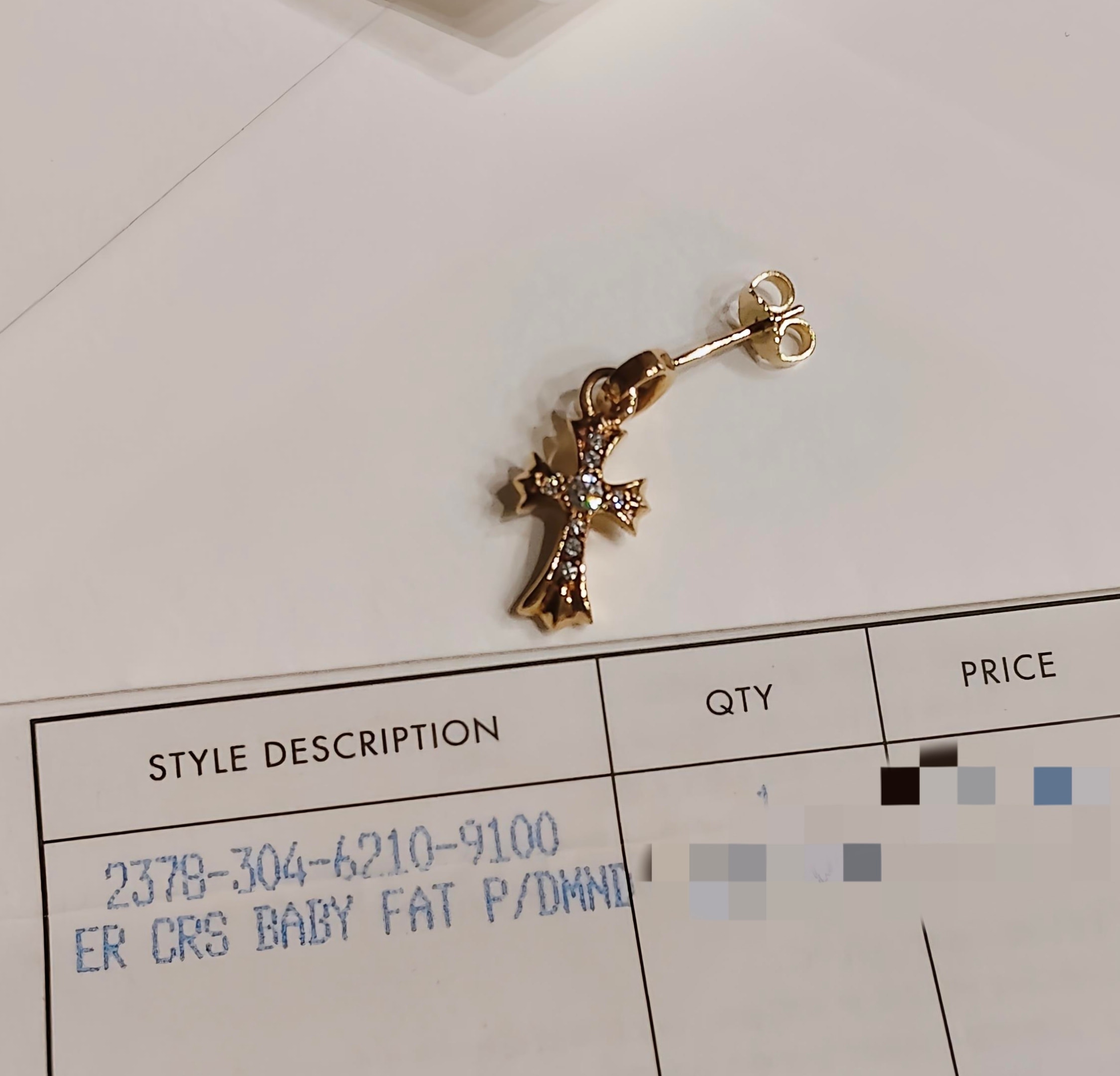 Chrome Hearts 22K CH Cross Baby Fat Earrings w/ Diamond Pave (CH Specification) "Gold"