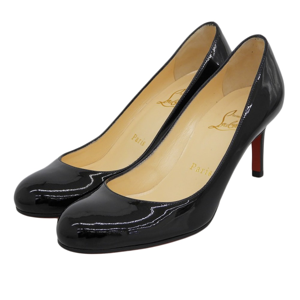 クリスチャンルブタン 美品 パテントレザー SIMPLE PUMP シンプルパンプス70 レディース ブラック 35 1/2 35.5