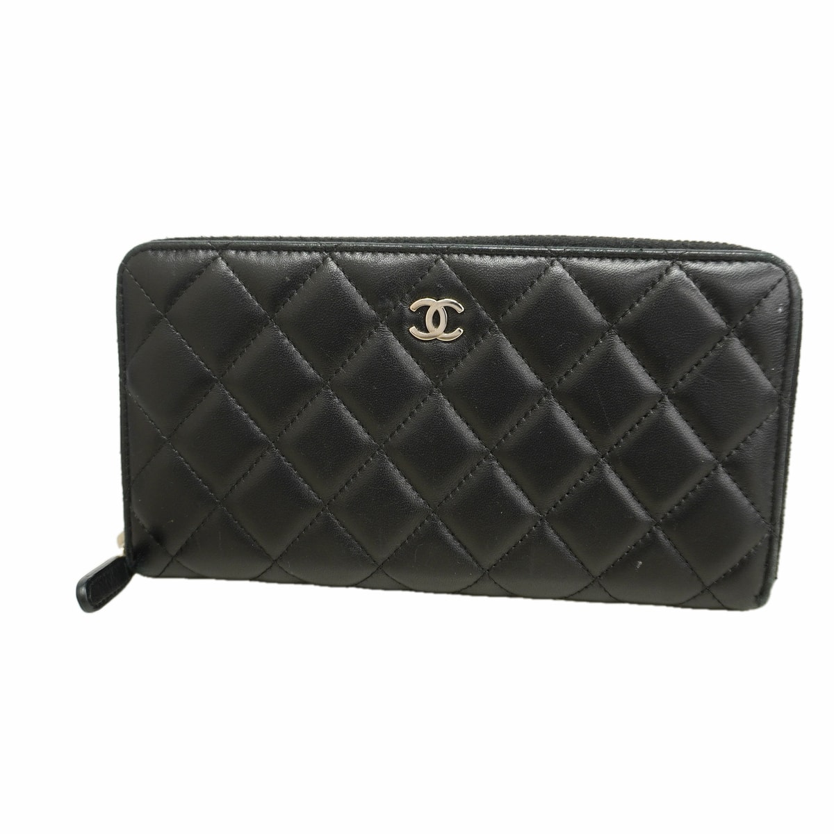 【6ie7279】シャネル 長財布 マトラッセ ラムスキン ブラック シルバー金具【中古】レディース