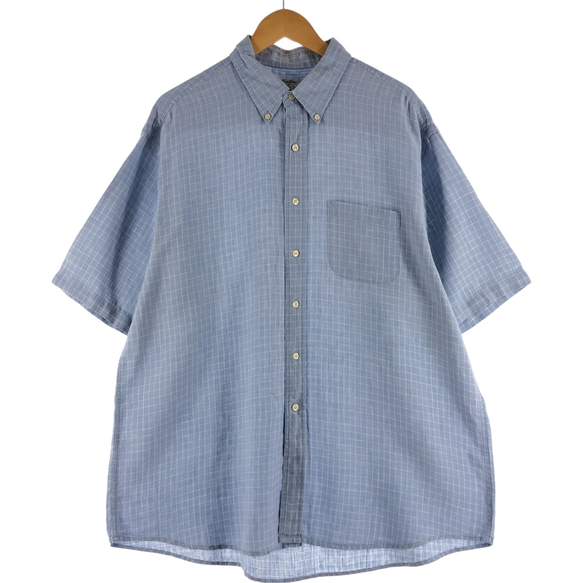 古着 ブルックスブラザーズ Brooks Brothers Est.1818 チェック柄 半袖 リネン ボタンダウンシャツ メンズXL相当/eaa541071