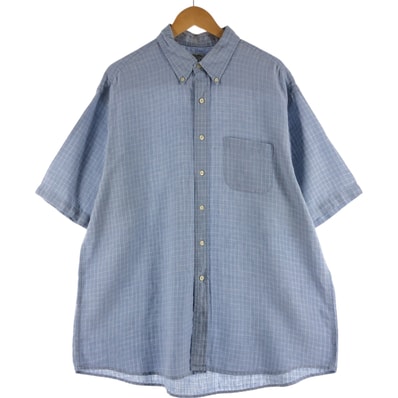 古着 ブルックスブラザーズ Brooks Brothers Est.1818 チェック柄 半袖 リネン ボタンダウンシャツ メンズXL相当/eaa541071