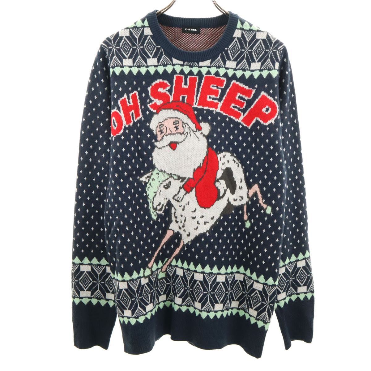美品 DIESEL ディーゼル OH SHEEP クリスマス 長袖 セーター L ネイビー ニット サンタ