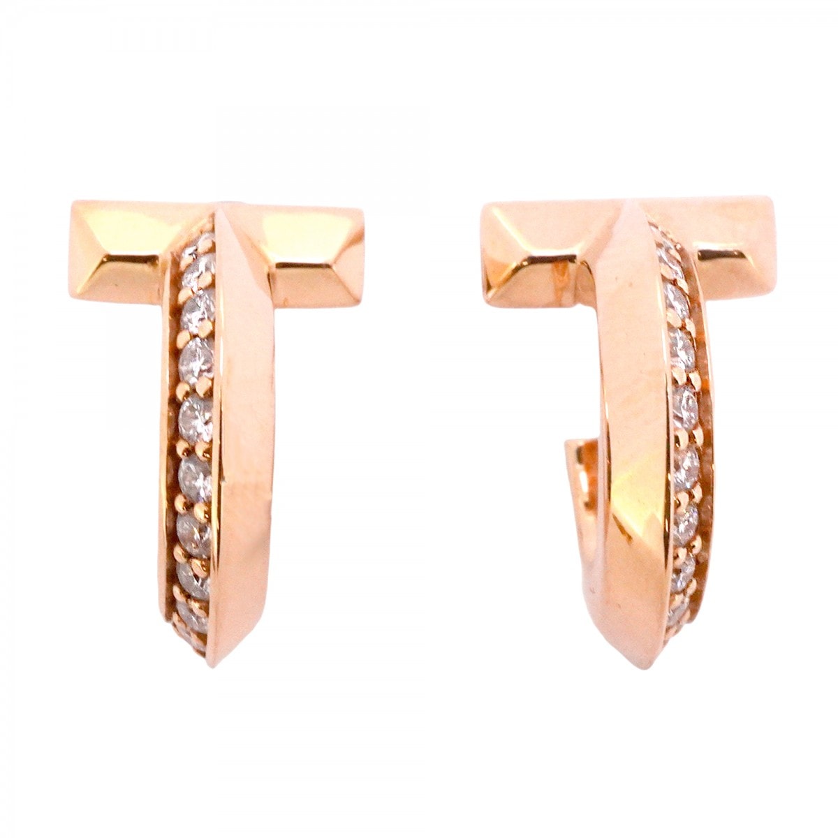 【6jdb0415-39】ティファニー ピアス Tワン フープ K18PG ピンクゴールド ダイヤモンド 0.20ct【中古】レディース