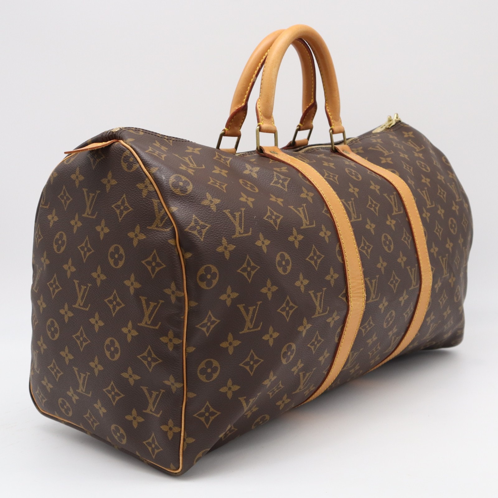 LOUIS VUITTON ルイ・ヴィトン モノグラム キーポル50 M41426 ボストンバッグ ブラウン ベージュ コーティングキャンバス レザー メンズ