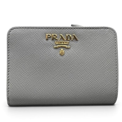PRADA 未使用品 プラダ SAFFIANO MULTIC サフィアーノ マルチカラー 二つ折り財布 1ML018 ICチップ確認済 レザー グレー コンパクトウォレット トライアングルロゴ 三角プレート 箱付属 プレゼント Sランク 中古 鑑定済