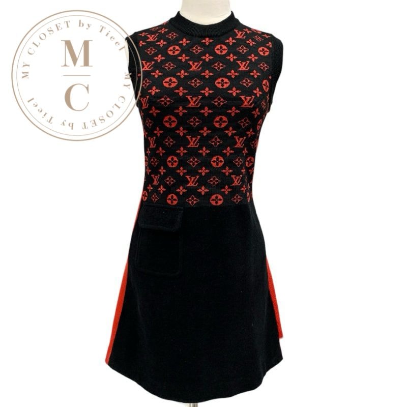 ルイヴィトン LOUIS VUITTON ワンピース ブラック レッド モノグラム