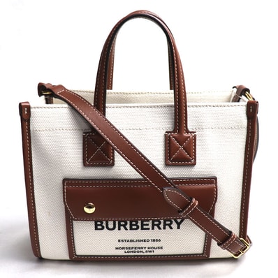 BURBERRY バーバリー ミニフレヤトート 2Wayショルダーバッグ ブラウン ナチュラル/タン 8044143 レディース【中古】
