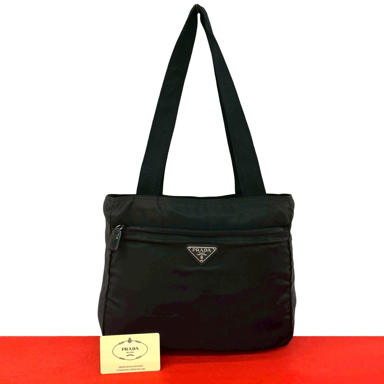 PRADA プラダ 三角ロゴ 金具 ナイロン トートバッグ ブラック
72489