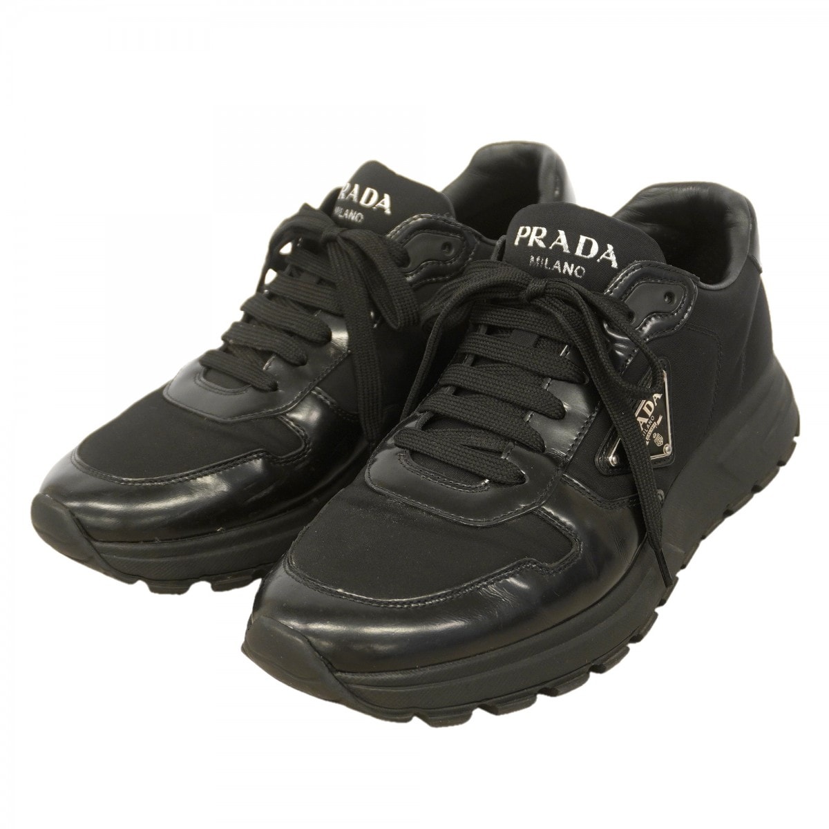 【6apf048】プラダ スニーカー 6 Prax01Re-Nylon ナイロン レザー ブラック【中古】メンズ