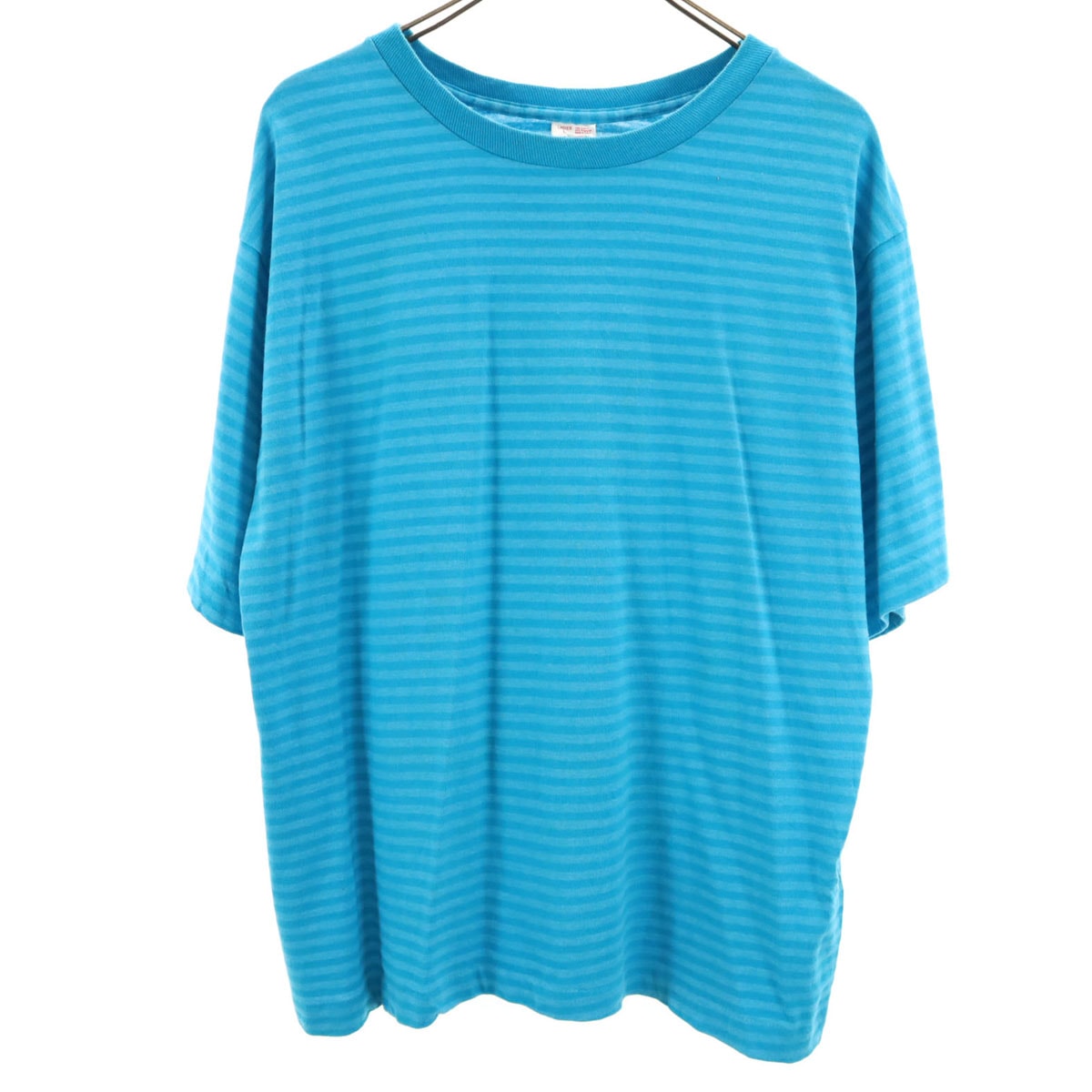 FRUIT OF THE LOOM フルーツオブザルーム 90s USA製 オールド ボーダー柄 半袖 Tシャツ L 水色 シングルステッチ