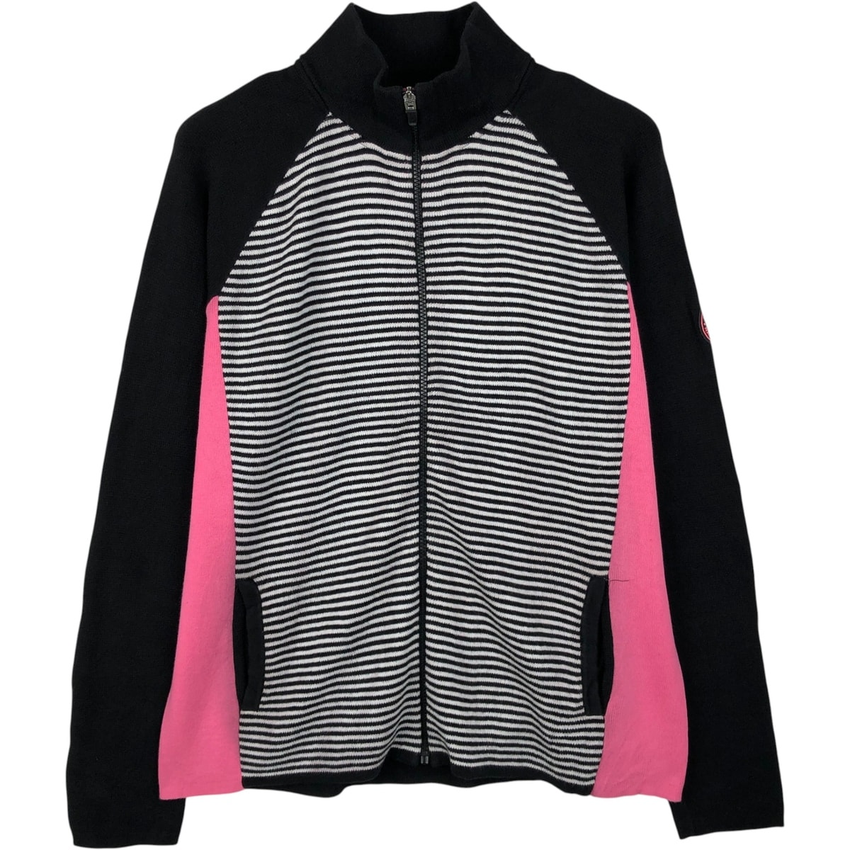 古着 ラルフローレン Ralph Lauren L-RL LAUREN ACTIVE ボーダー柄 コットンニットフルジップセーター レディースXL相当/eaa652768