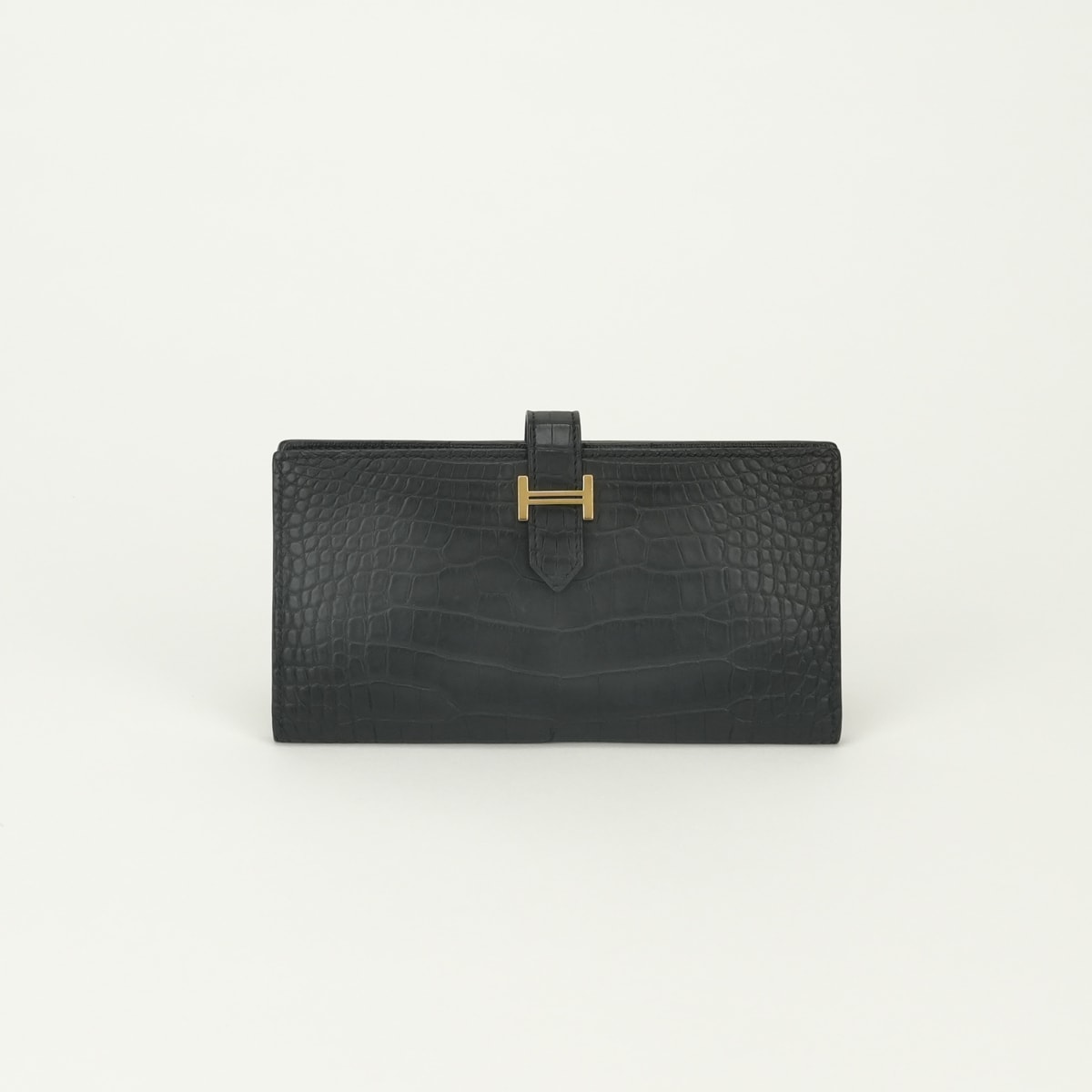 エルメス HERMES ベアンスフレ ベアン スフレ 財布 長財布 ロングウォレット アリゲーターマット ノワール Noir ブラック Black 黒 ゴールド金具 エキゾチック