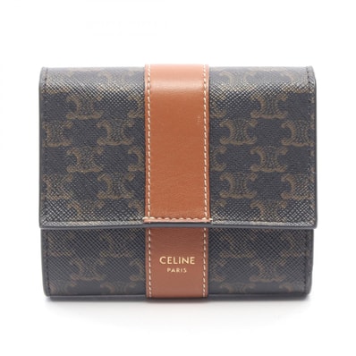 セリーヌ CELINE スモール トリフォールドウォレット トリオンフ 三つ折り財布 財布 レザー PVC レディース ブラック系 / ブラウン系 10D572BZ9.04LU 【中古】