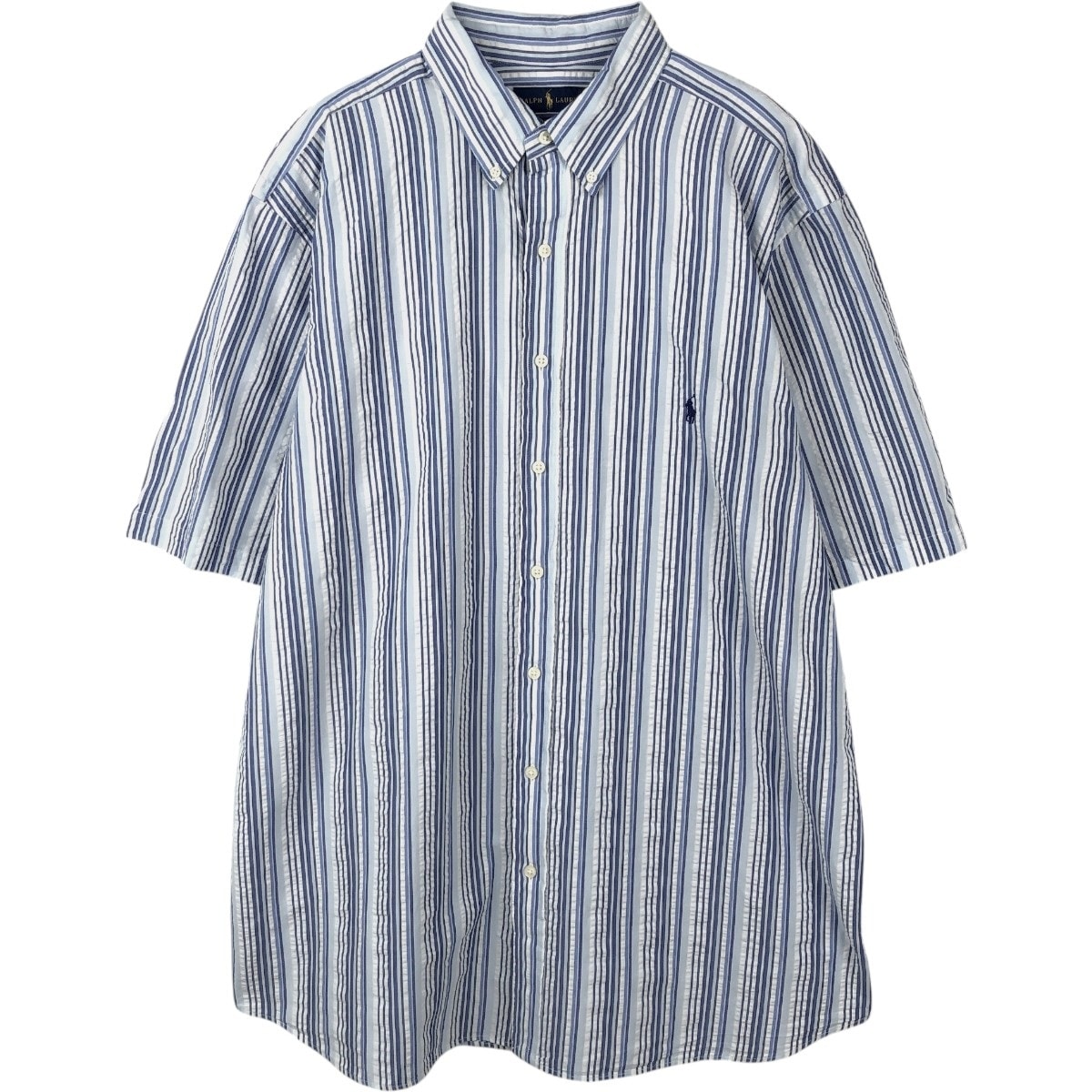 古着 ラルフローレン Ralph Lauren RL UNTUCKED FIT シアサッカー マルチストライプ 半袖 ボタンダウン ストライプシャツ メンズXL相当/eaa665062