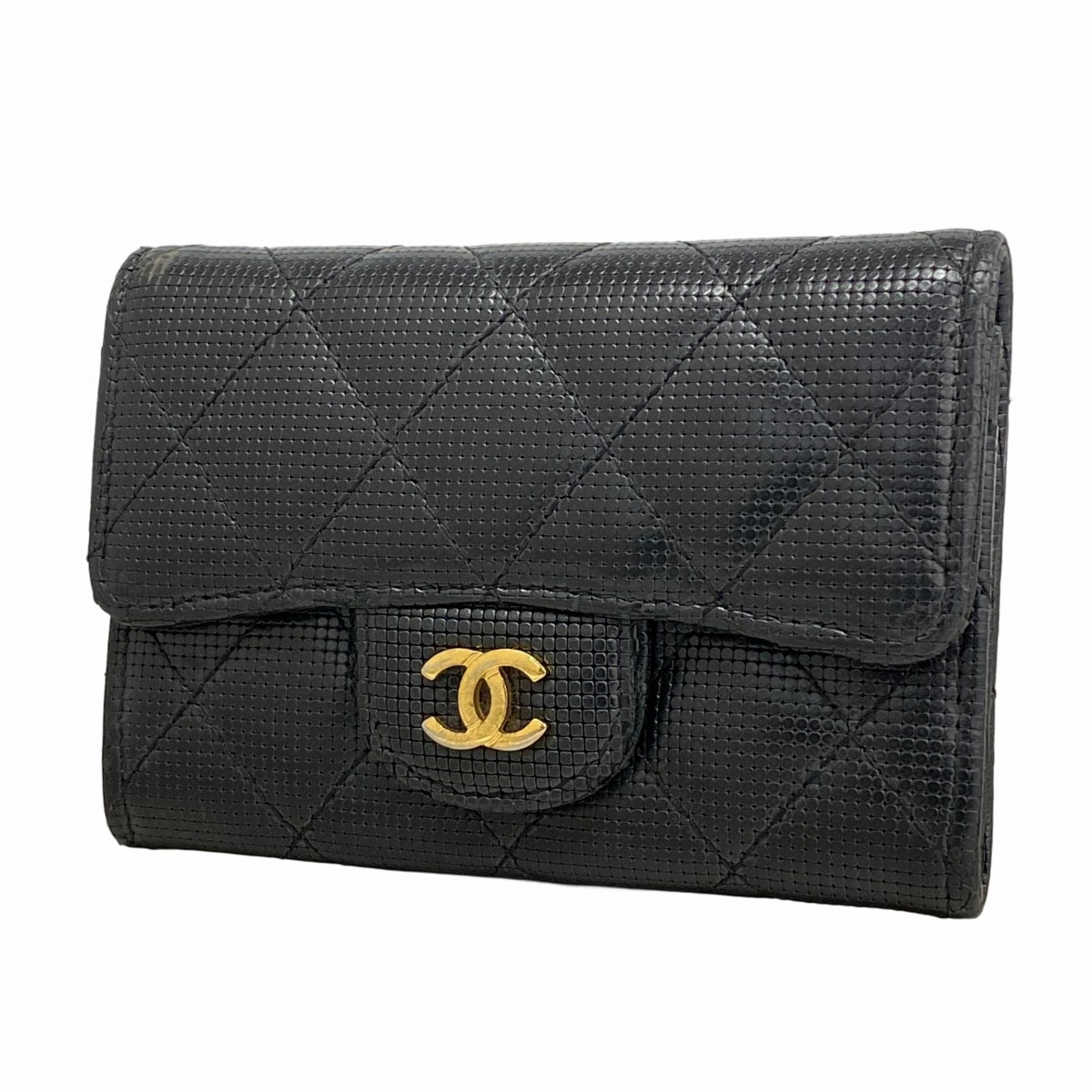 【6cd5868-k】シャネル カードケース マトラッセ レザー ブラック ゴールド金具【中古】レディース