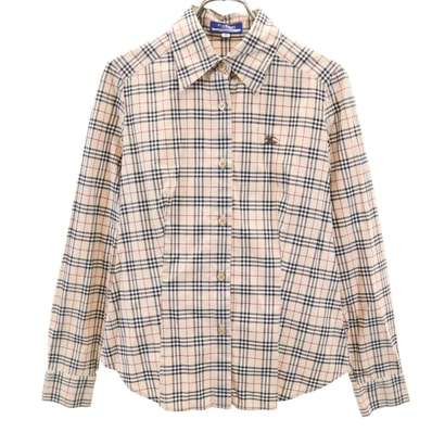 BURBERRY LONDON BLUE LABEL バーバリー ロンドン ブルーレーベル 日本製 ノバチェック 長袖 シャツ 38 ベージュ 三陽商会