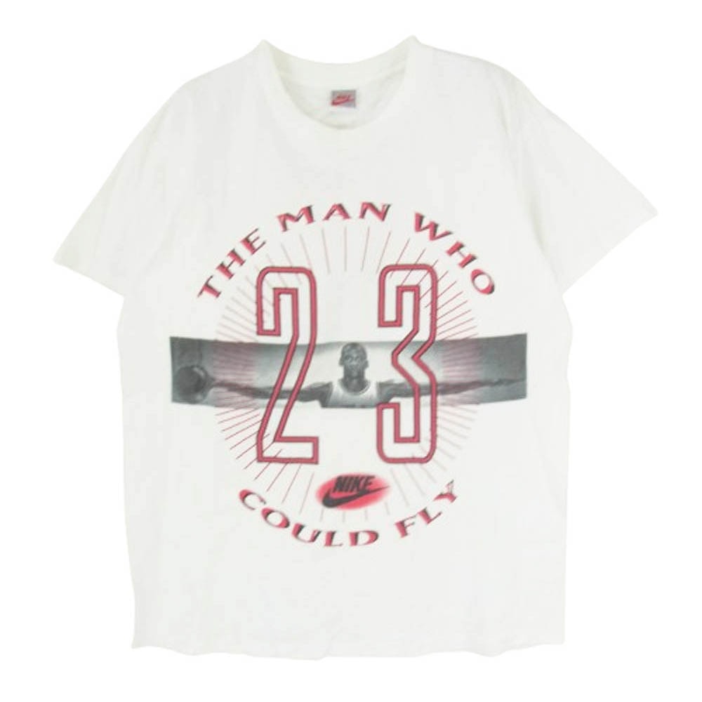 NIKE ナイキ Tシャツ ヴィンテージ 90s USA製 銀タグ AIR JORDAN The Man Who Could Fly ジョーダン プリント Tシャツ ホワイト系 L【中古】