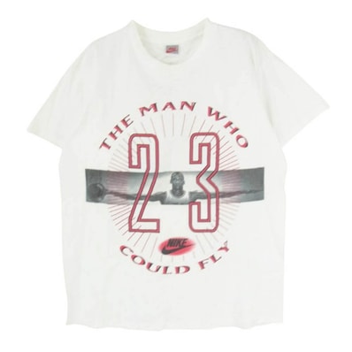 NIKE ナイキ Tシャツ ヴィンテージ 90s USA製 銀タグ AIR JORDAN The Man Who Could Fly ジョーダン プリント Tシャツ ホワイト系 L【中古】