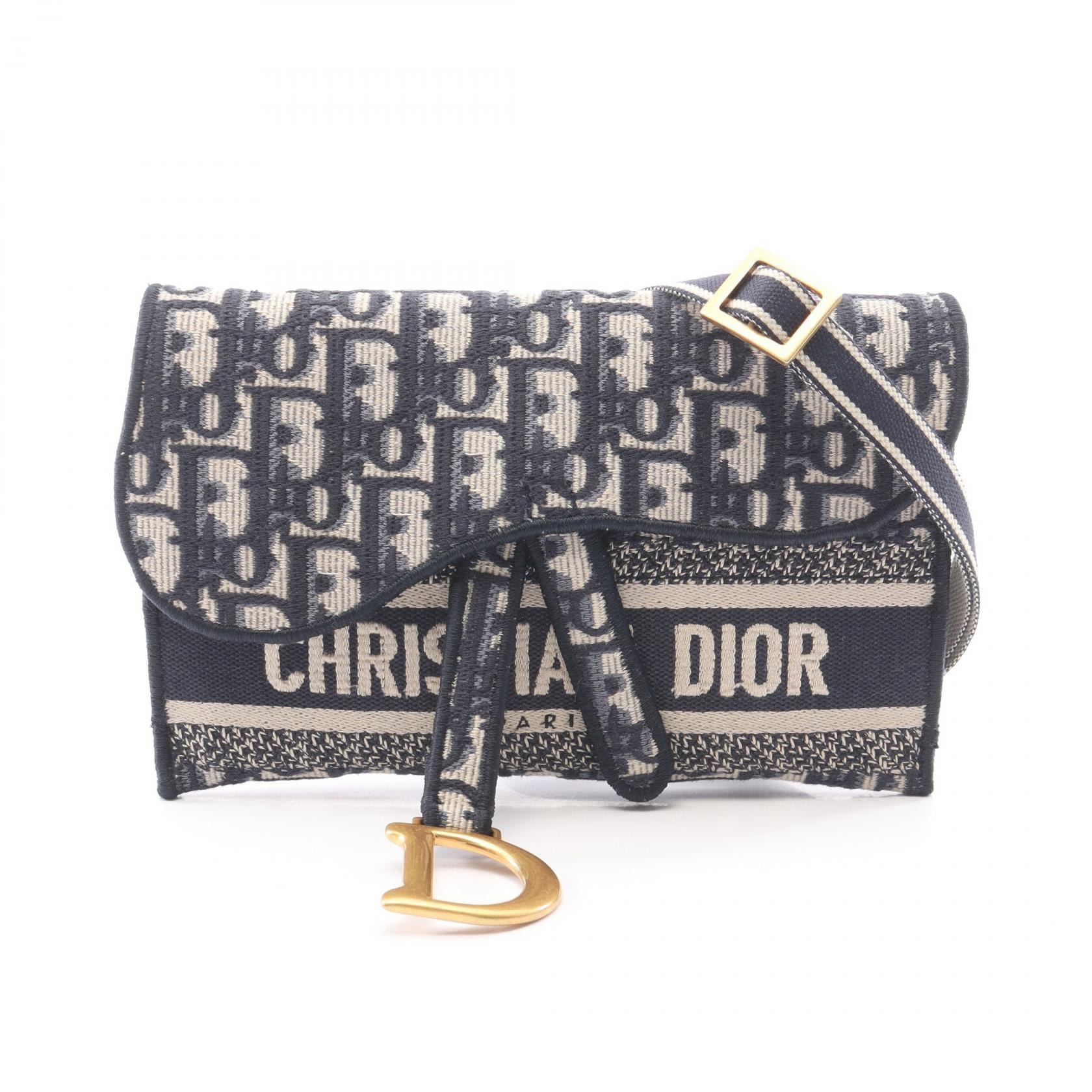 ディオール Dior SADDLE サドル オブリーク スリムポーチ ショルダーバッグ バッグ キャンバス レディース ネイビー系 / ベージュ系 S5647CRIW 【中古】