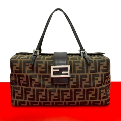 FENDI フェンディ ズッカ FF 柄 キャンバス レザー ハンドバッグ ブラウン
37642