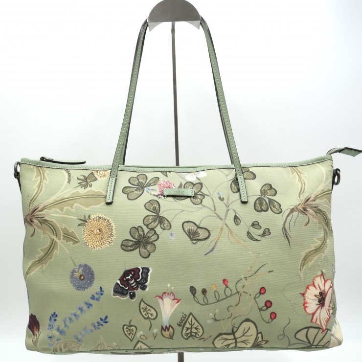 GUCCI(グッチ)クリス・ナイト フローラ ナイロン 2WAYトートバッグ ショルダーバッグ フラワープリント グリーン 花柄 353435 525040【中古】
