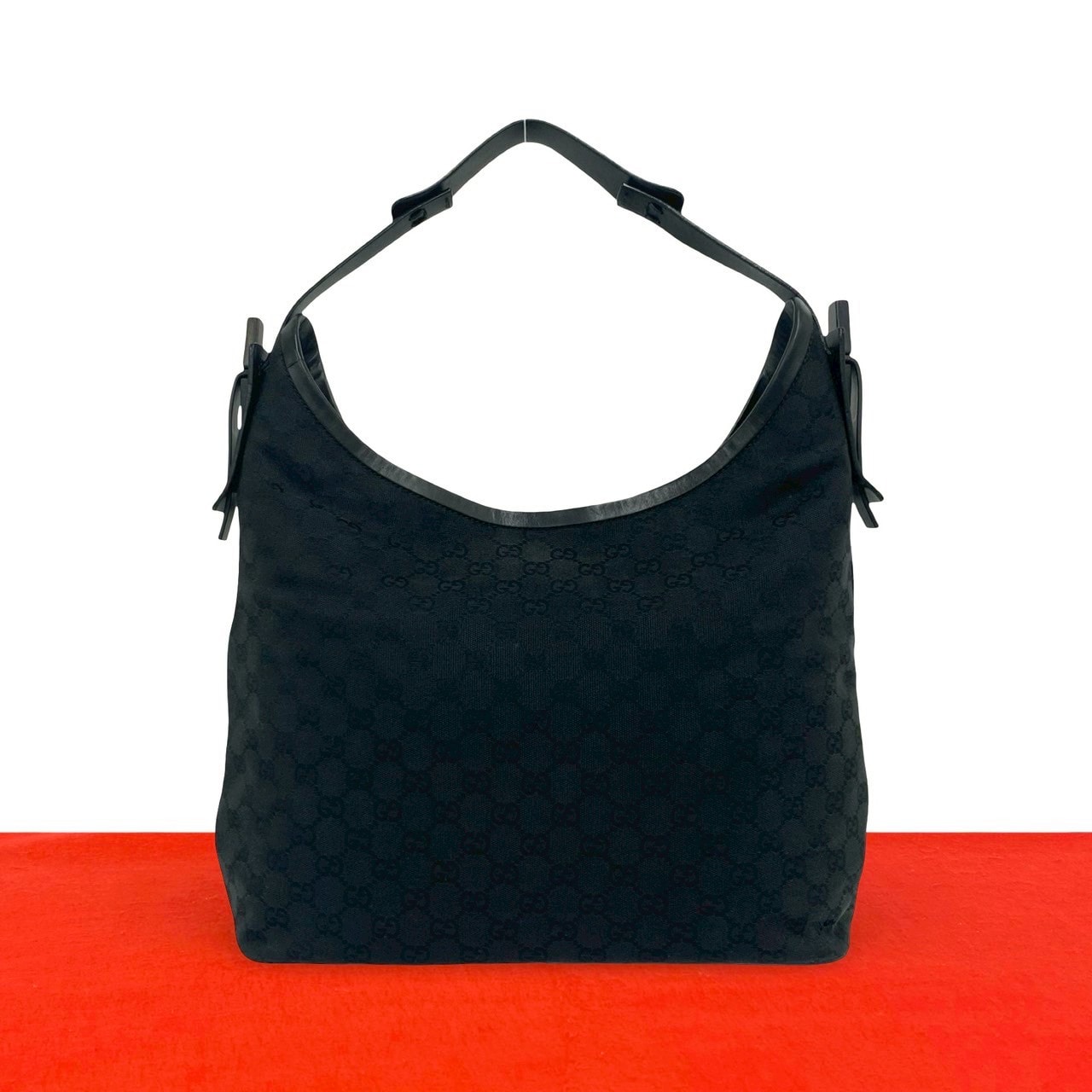 GUCCI グッチ GG ロゴ 柄 キャンバス レザー ショルダーバッグ ブラック
 45843