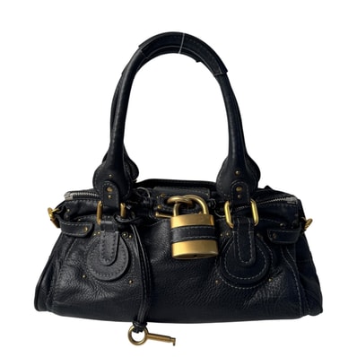 美品 クロエ Chloe パディントン ハンドバッグ 南京錠 カデナ ブラック レザー レディース