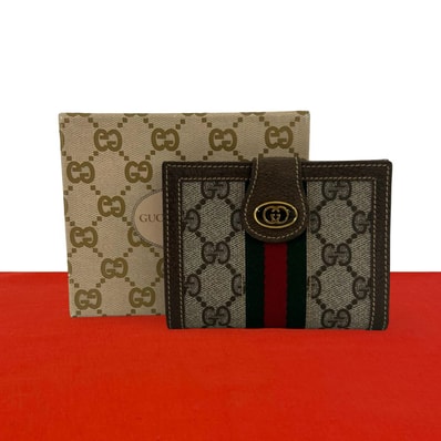 GUCCI グッチ シェリーライン GG ロゴ 柄 レザー PVC 二つ折り財布 ブラウン
05171