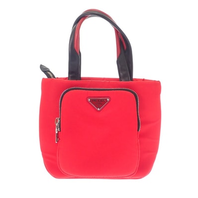 プラダ PRADA TESSUTO POCKET カーゴ スモール 1BG270 トートバッグ ショルダーバッグ ナイロン レザー レッド ブラック シルバー金具 レディース【中古】【ABランク】